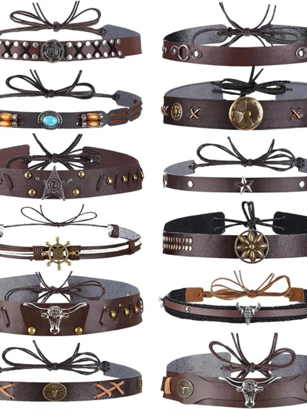 12Pcs Cowboy Hat Bands for Men Women Weasten Hat Leather Band Panama Ethnic Rura